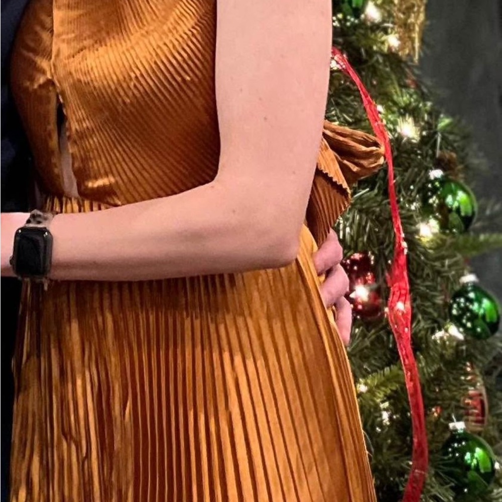 High neck formal dress copper color